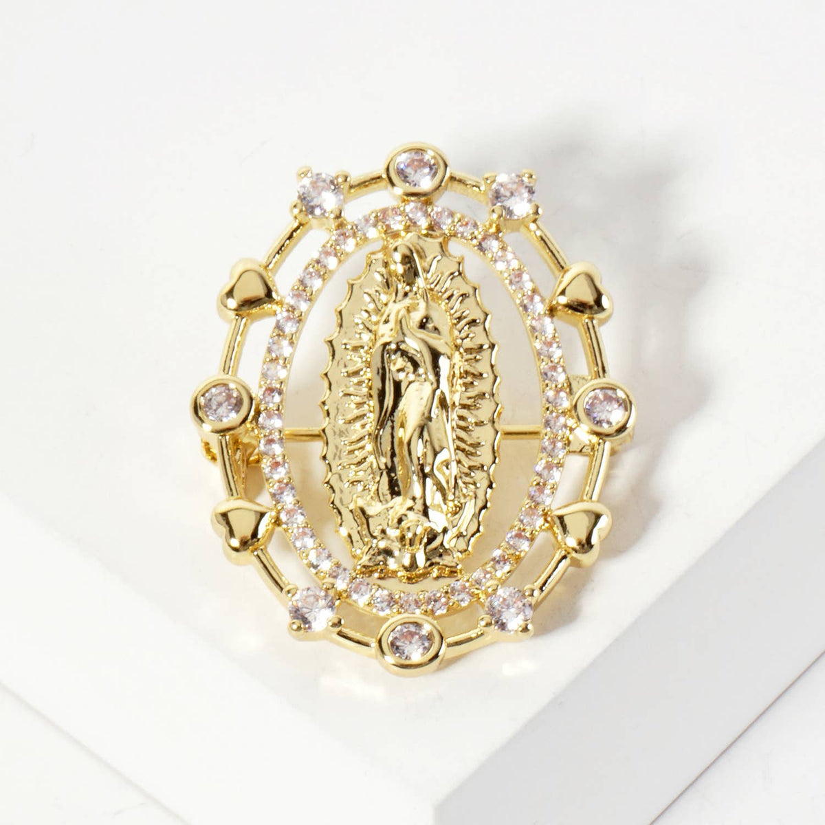 Cubic-Zirconia Virgin-Mary in Oval Frame Brooch