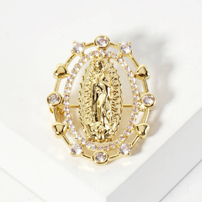 Cubic-Zirconia Virgin-Mary in Oval Frame Brooch