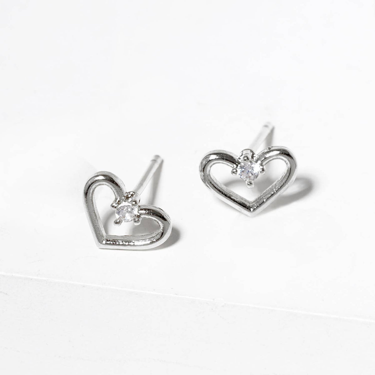 18K Gold Dipped CZ Stone Heart Post Stud Earrings