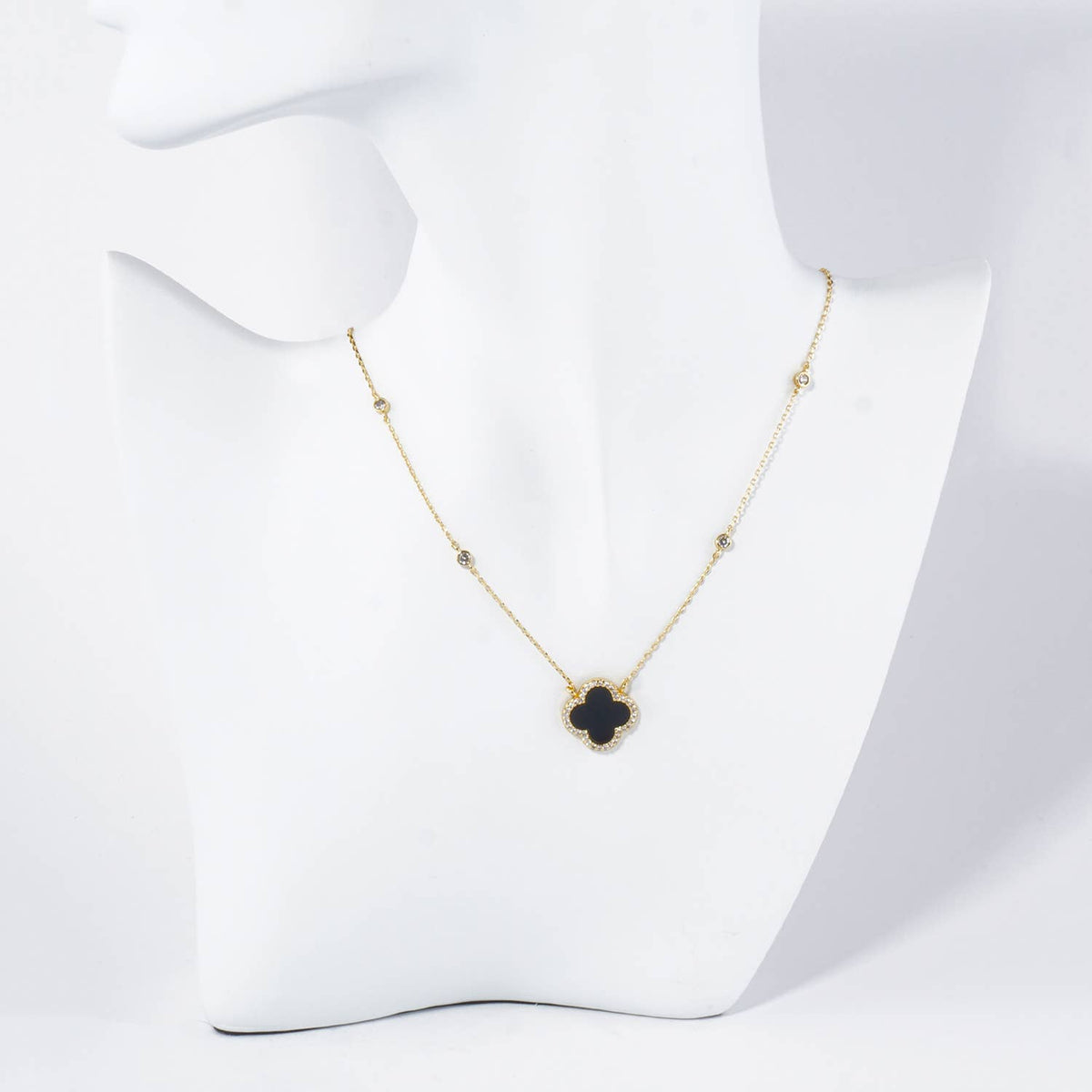 Micro Pave Set Cubic Zirconia 15mm Quatrefoil NECKLACE
