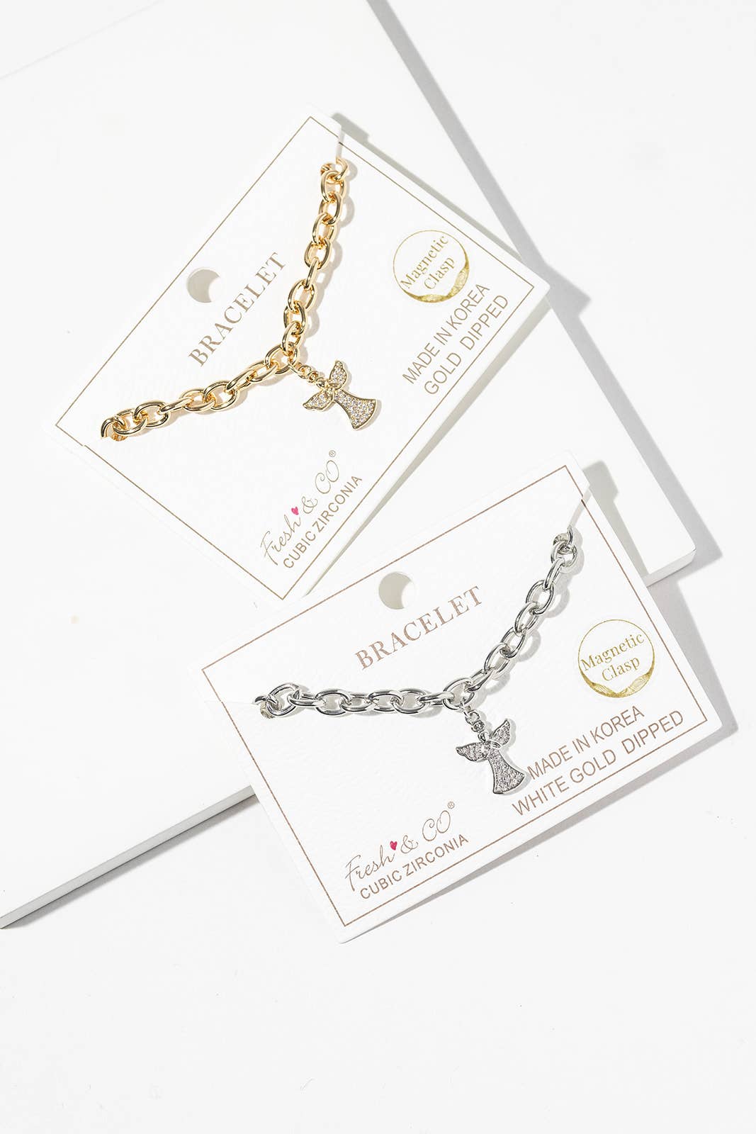 Pave Angel Charm Link Bracelet with Magnetic Clasp