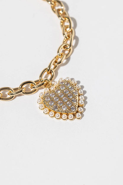 Pearl Heart Charm Bracelet with Magnetic Clasp