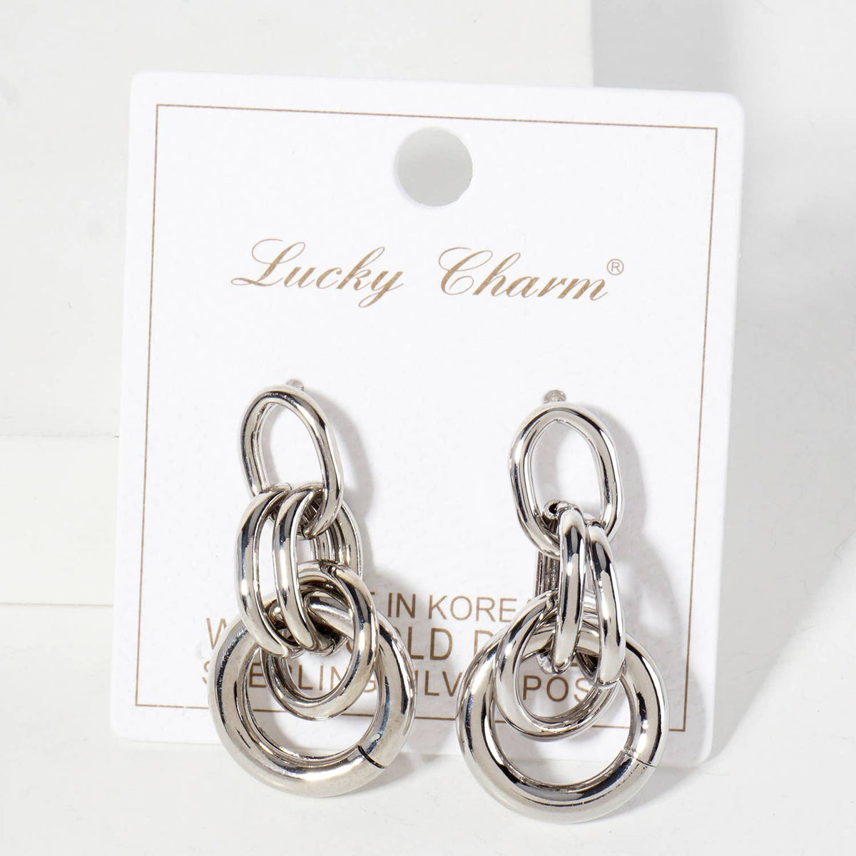 Polished Brass Interlocking Circles Drop Gold-Dipped Earring