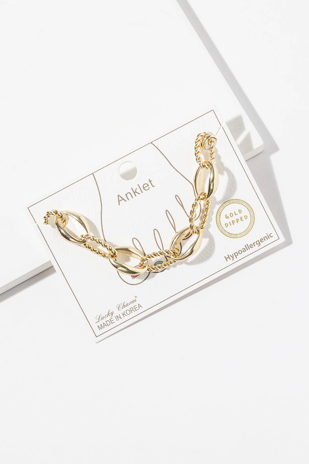 14K Gold Dipped Hypoallergenic Twisted & Polished Chain Ankl