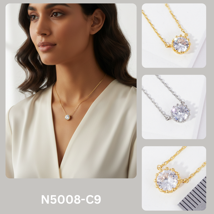 Minimalist Round Solitaire CZ Pendant Necklace