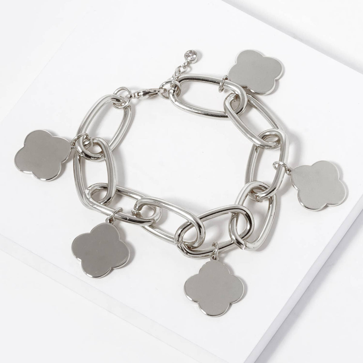 18K Gold Plated Chunky Link Bracelet with Clover Charms