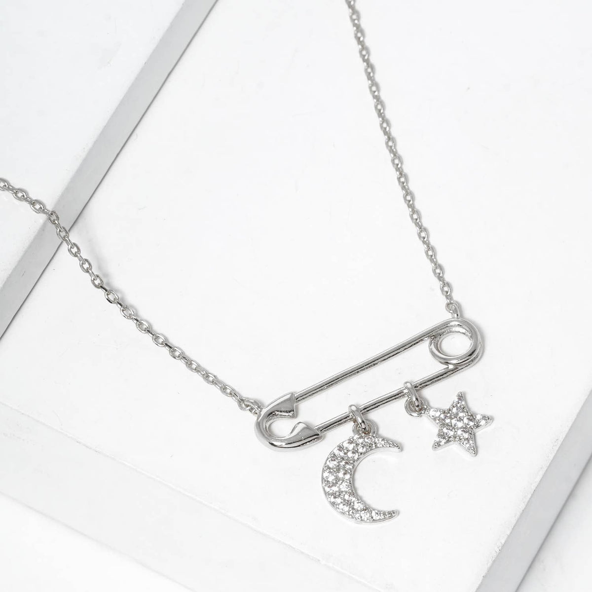 Minimalist Safety Pin Celestial Charm Necklace