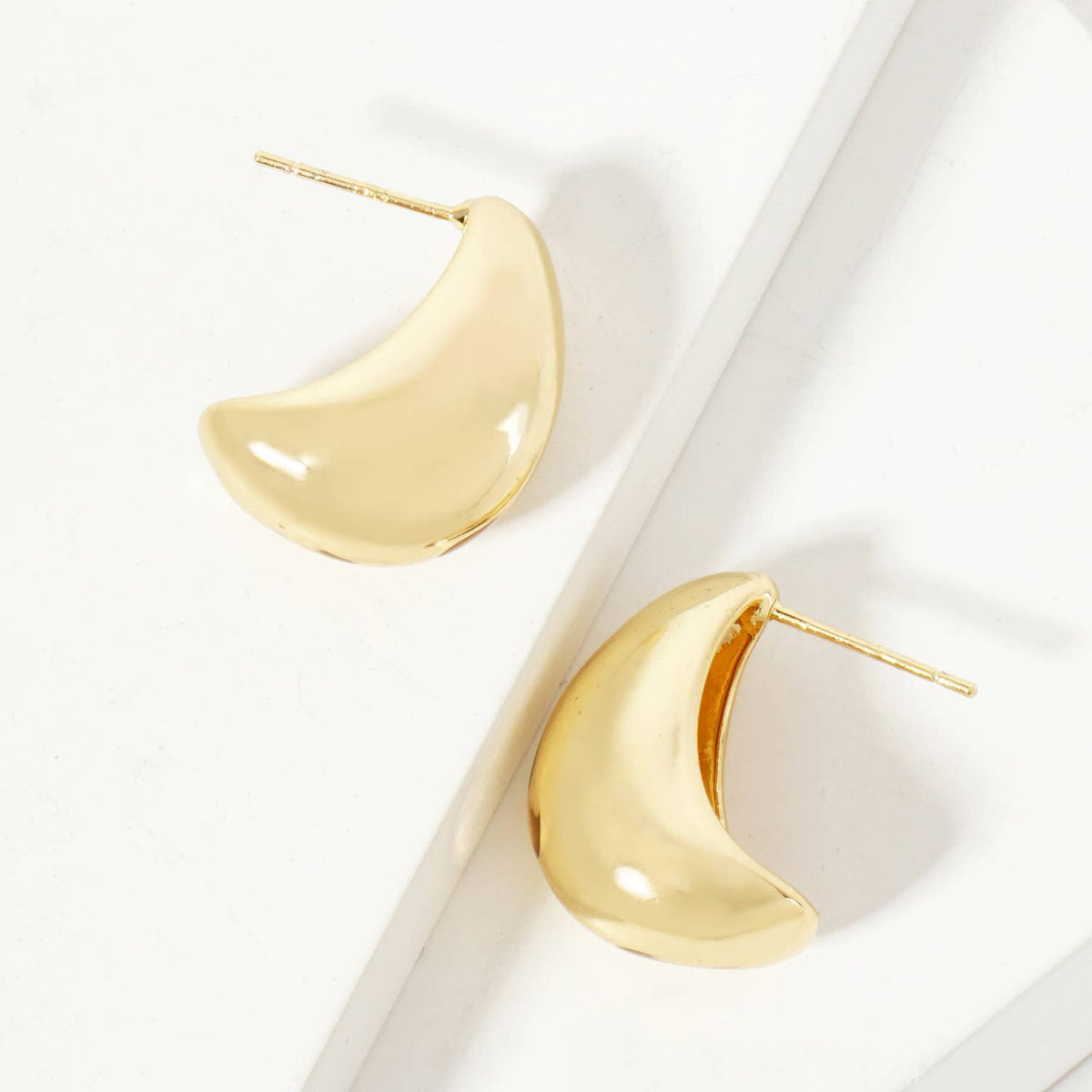 Polished Brass 20mm Puffy Hollow Teardrop Hoop Earrings