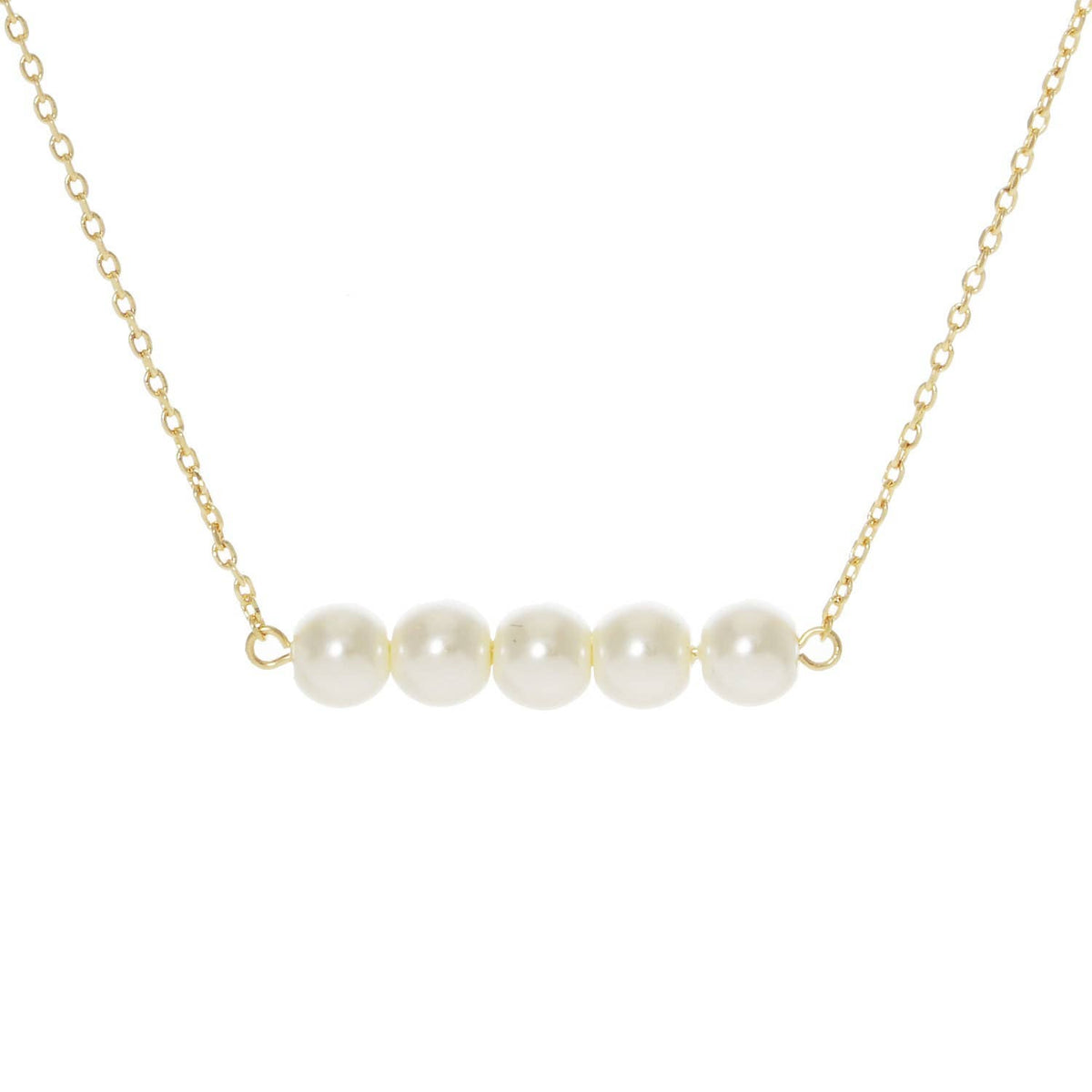 Gold 5 Beaded Freshwater Pearl Necklace