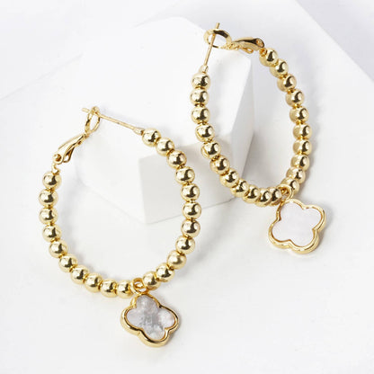 12MM QUATREFOIL DROP 30MM BALL BEADED LEVERBACK HOOP