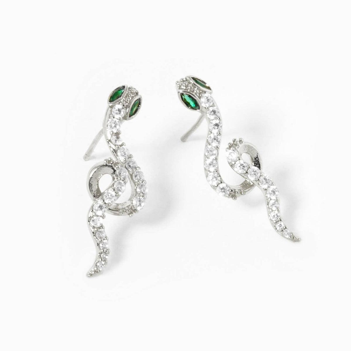 Dainty Slithering Snake Stud Earrings with Cubic Zirconia