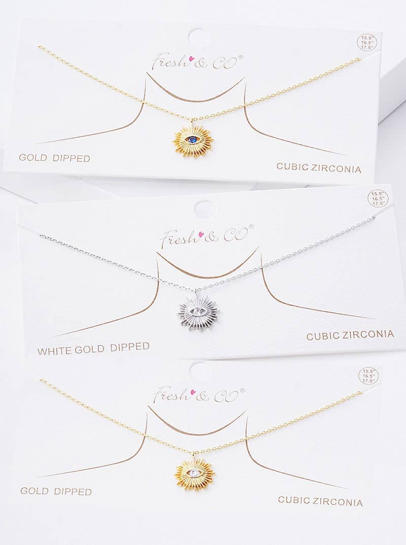 Gold Plated Evil Eye Sunburst Necklace