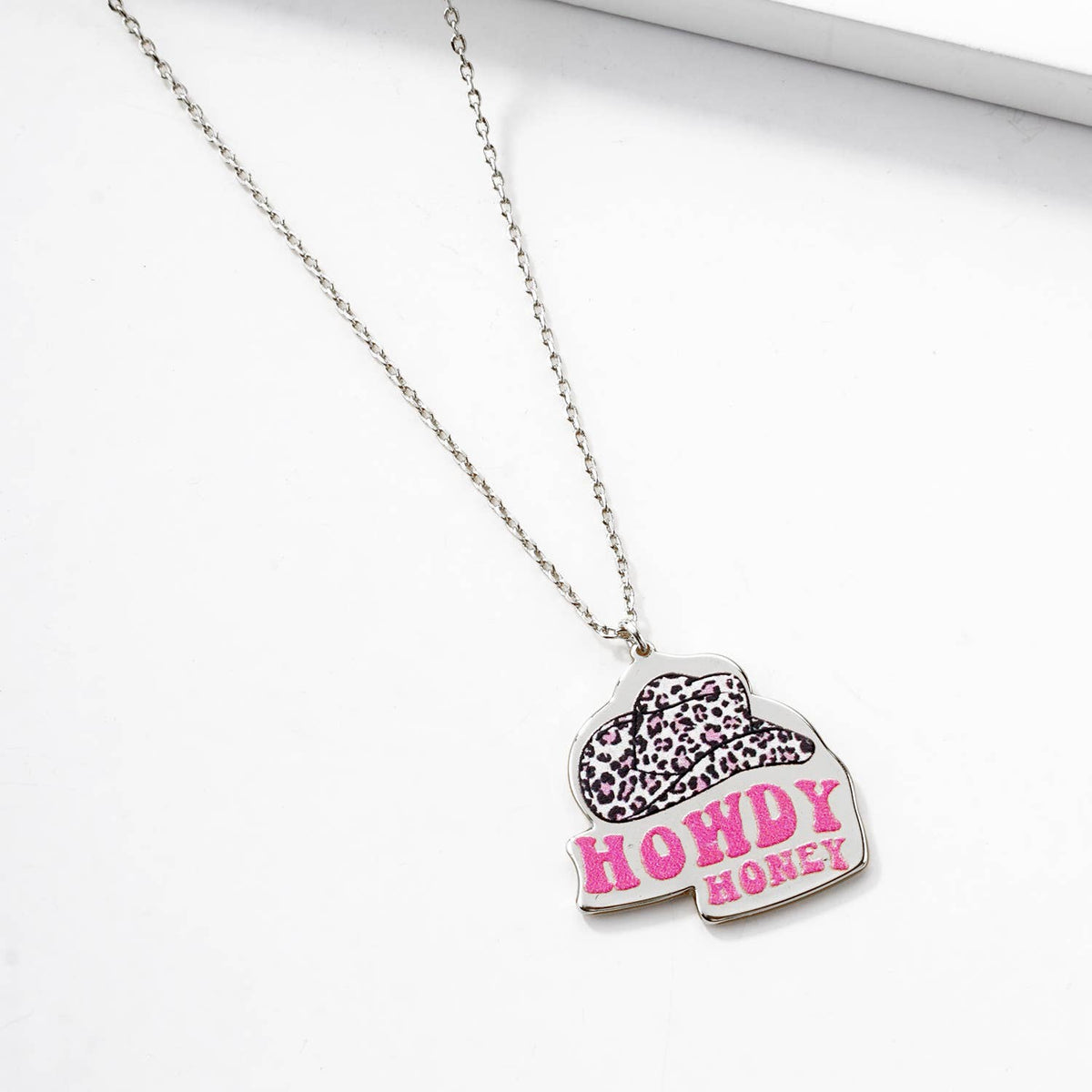 Howdy Honey Leopard Cowgirl Hat Pendant Necklace