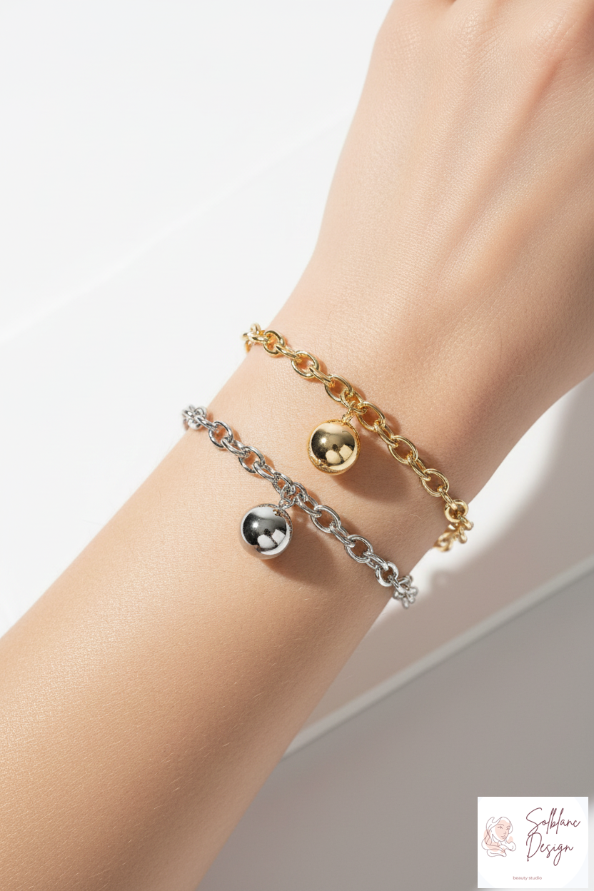 Minimalist Magnetic Clasp Link Bracelet with Spherical Ball