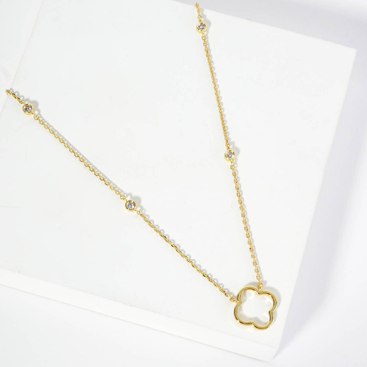 18K Gold Dipped Quatrefoil Cutout Pendant Necklace