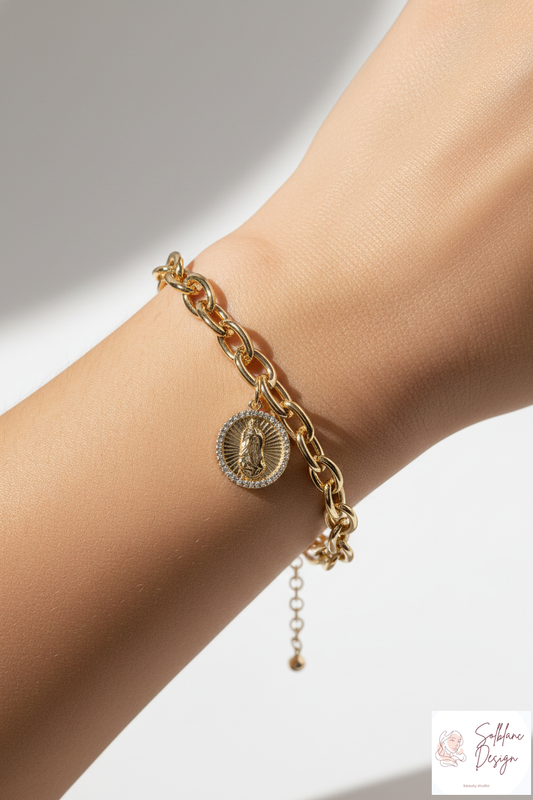 Virgin Mary Cubic Zirconia Chain Bracelet.