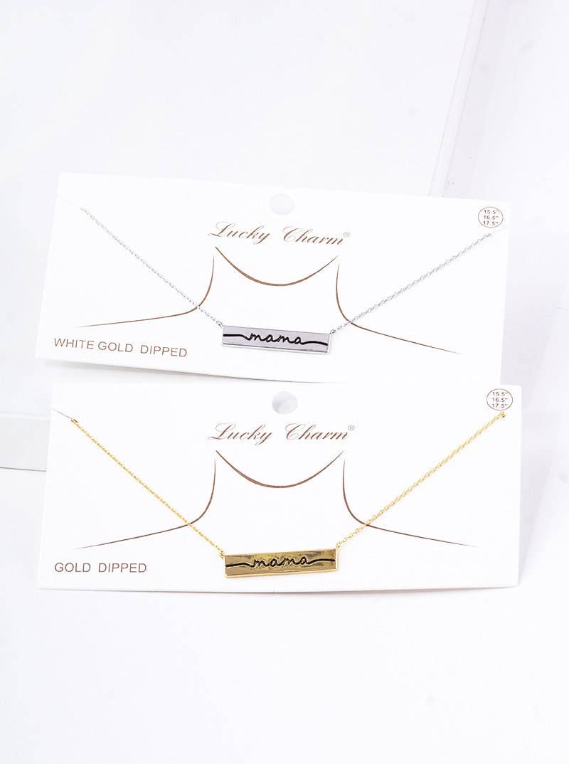 Gold Mama Engraved Bar Necklace
