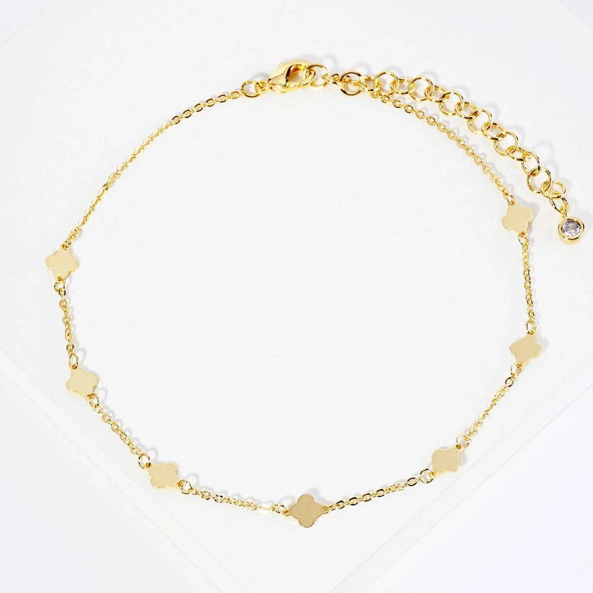 Dainty Four-Leaf Clover Charm Anklet