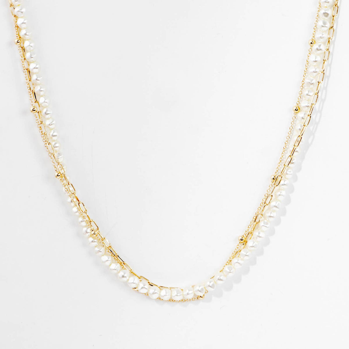 Gold Plated Double Strand Pearl Necklace