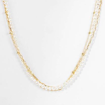 Gold Plated Double Strand Pearl Necklace