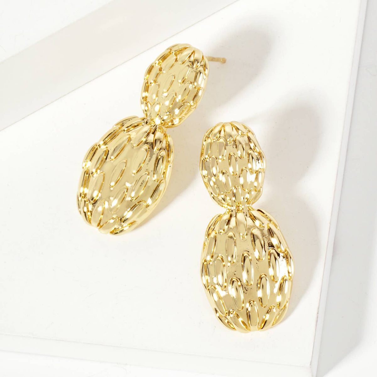 Polished Oval-Texture Peanut-Shaped Brass Earrings