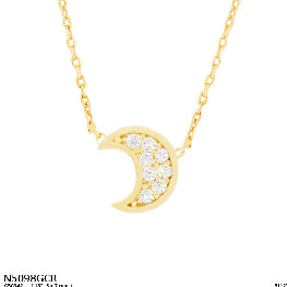 Pave Cubic Zirconia Crescent Moon Pendant Necklace