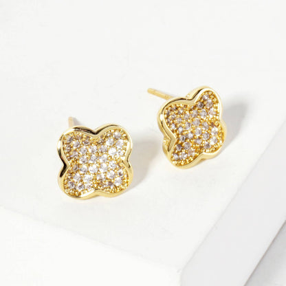 Pave-Set Quatrefoil 18K-Gold-Dipped Stud Earrings