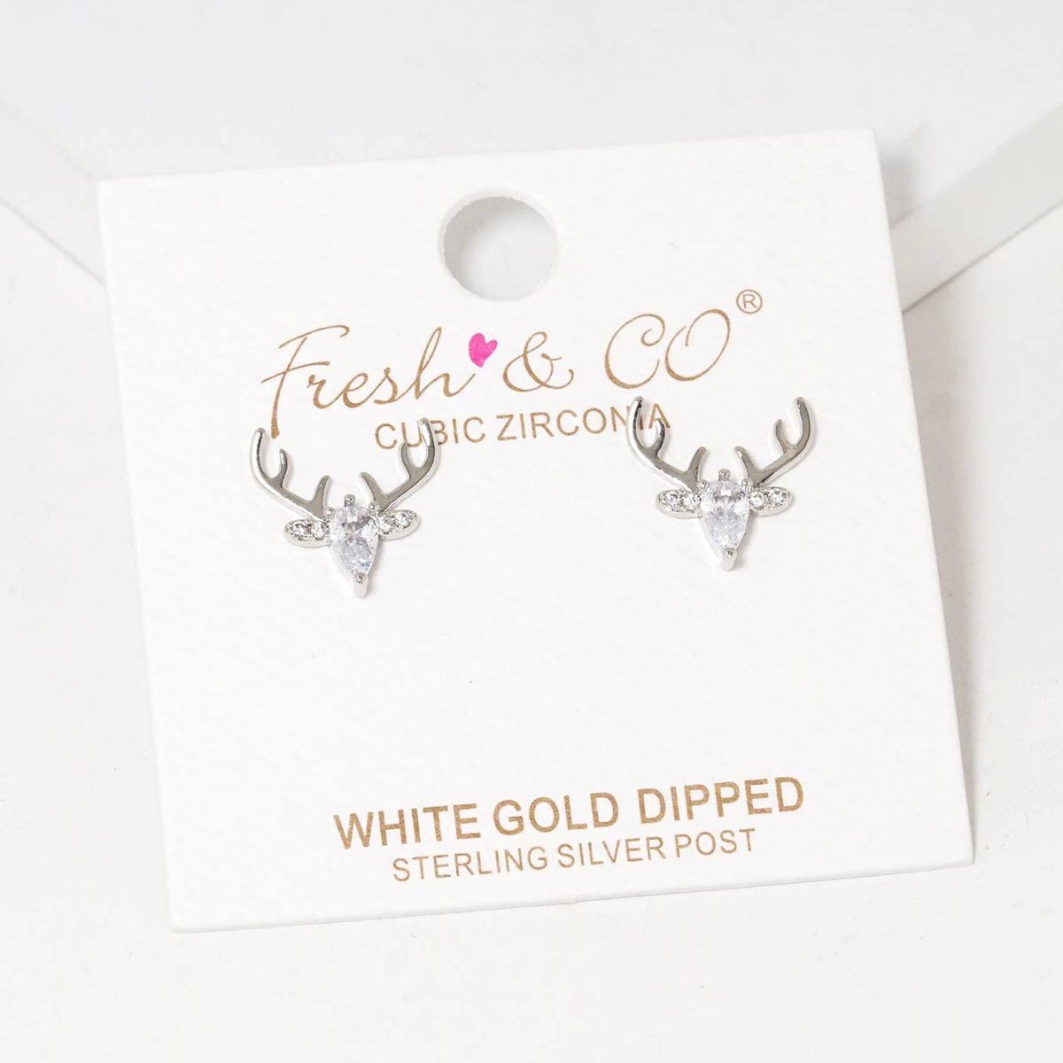 Dainty Reindeer Antler Cubic Zirconia Stud Earrings