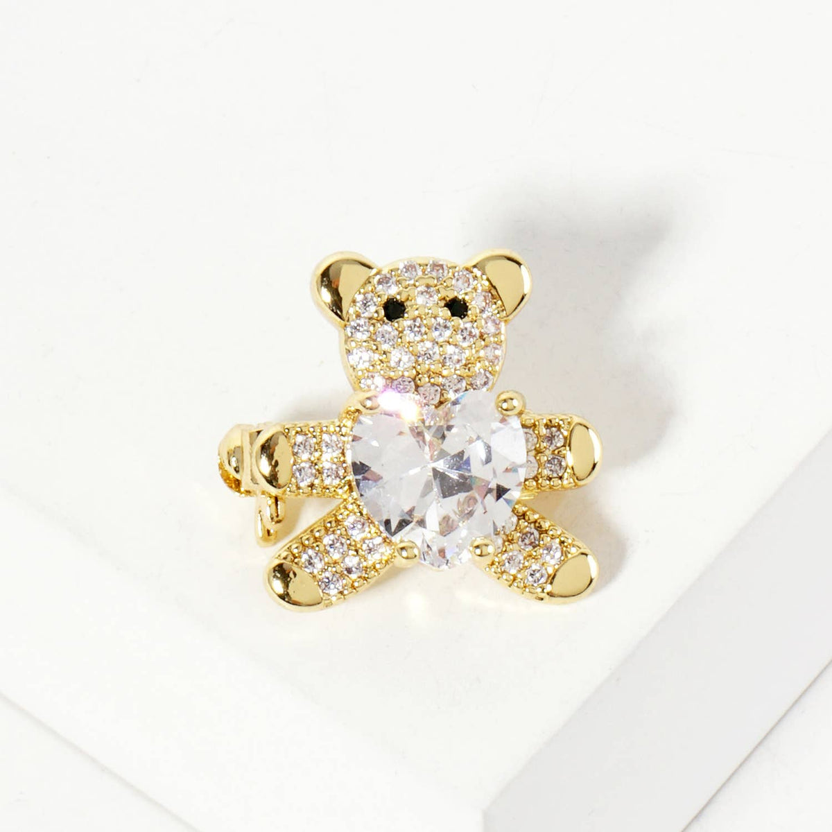 Holding-a-CZ-Heart Teddy-Bear Brass Brooch