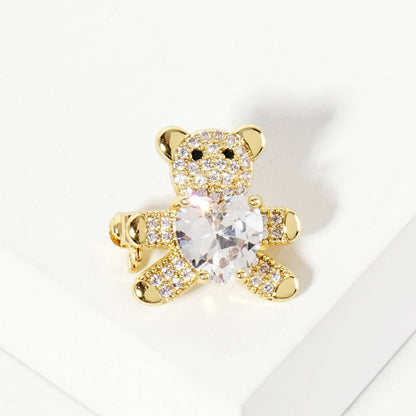 Holding-a-CZ-Heart Teddy-Bear Brass Brooch