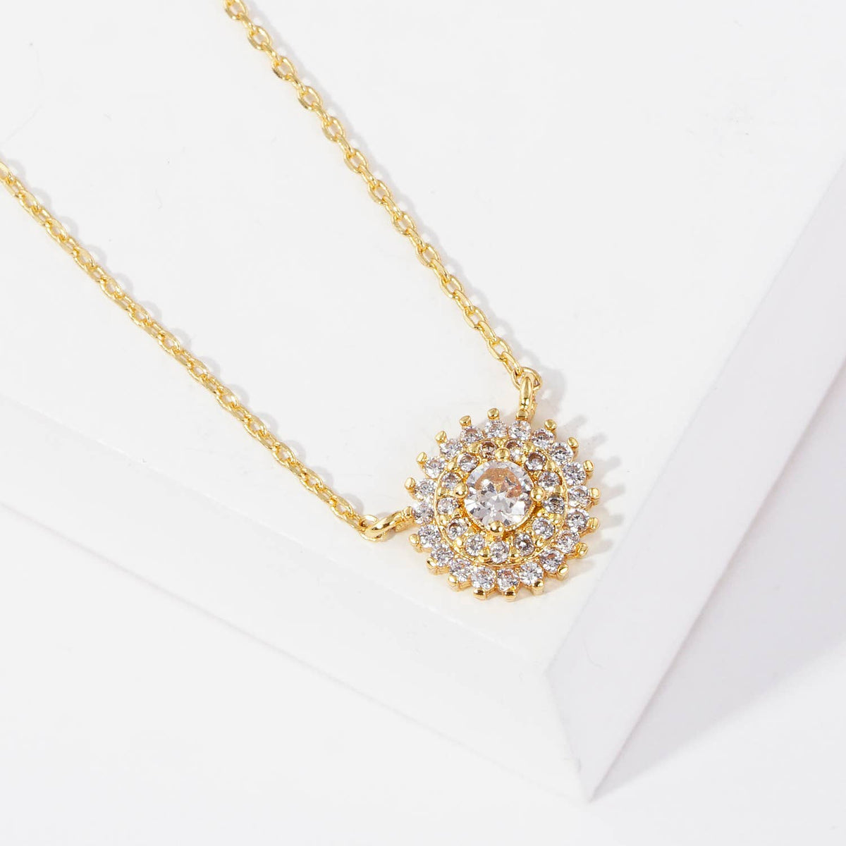 Cubic Zirconia Starburst Halo Pendant Necklace