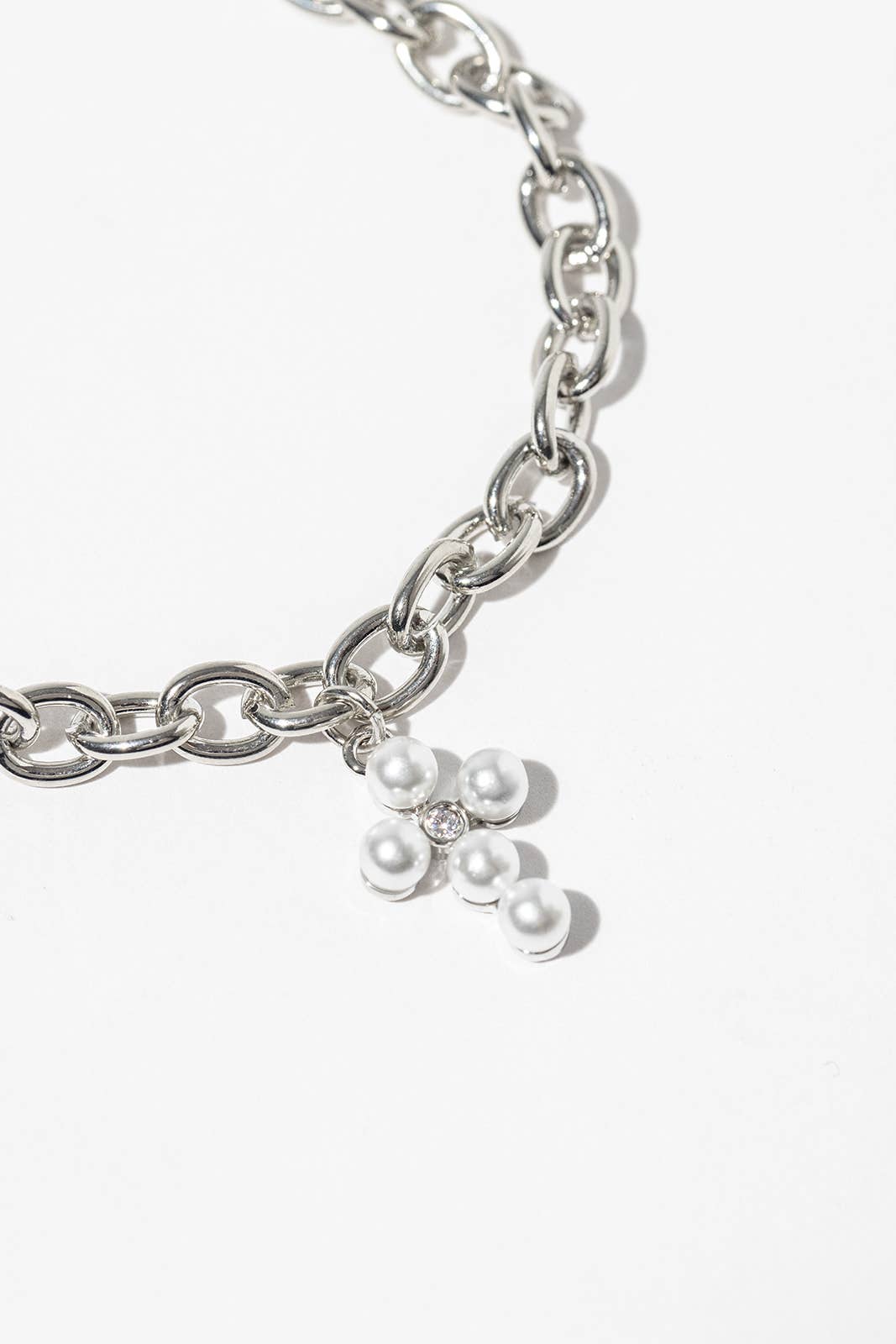 Pearl Cross Charm Chain Bracelet