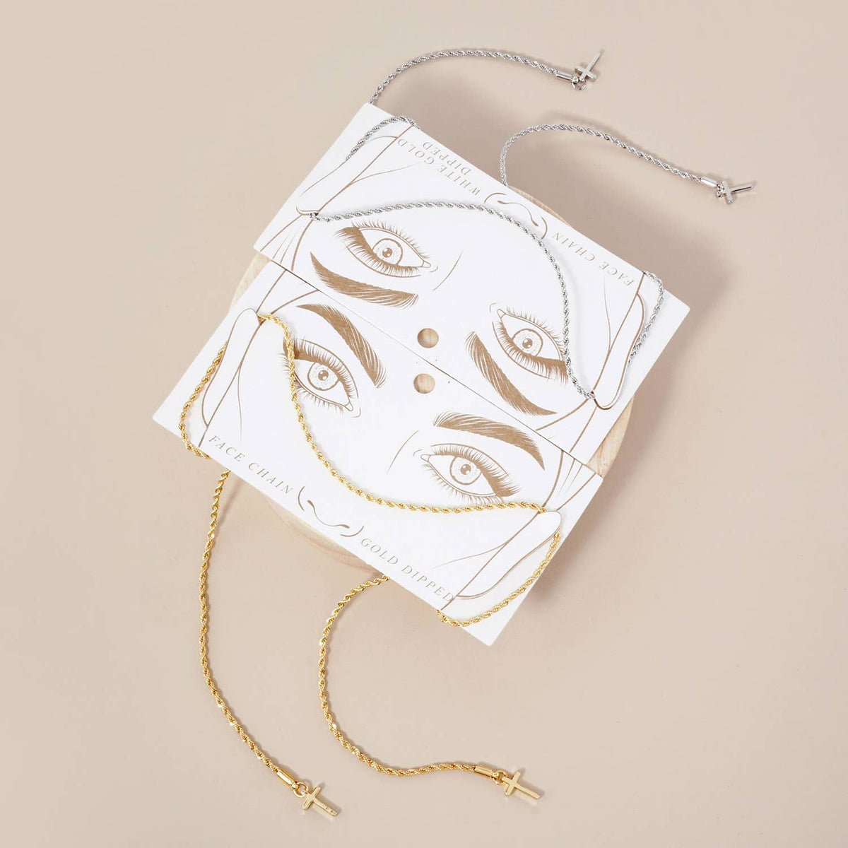 18K-Gold-Dipped 2mm Rope Chain & Cross Drop Face-Chain