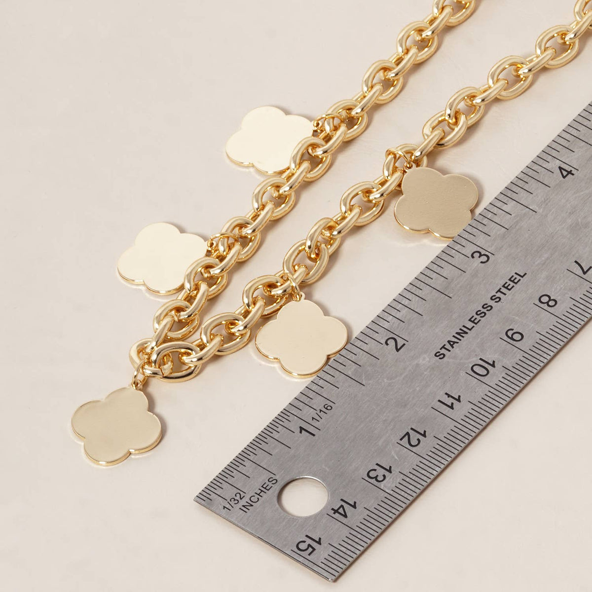 Gold and Silver Clover Charm Chunky Link Chain Necklace