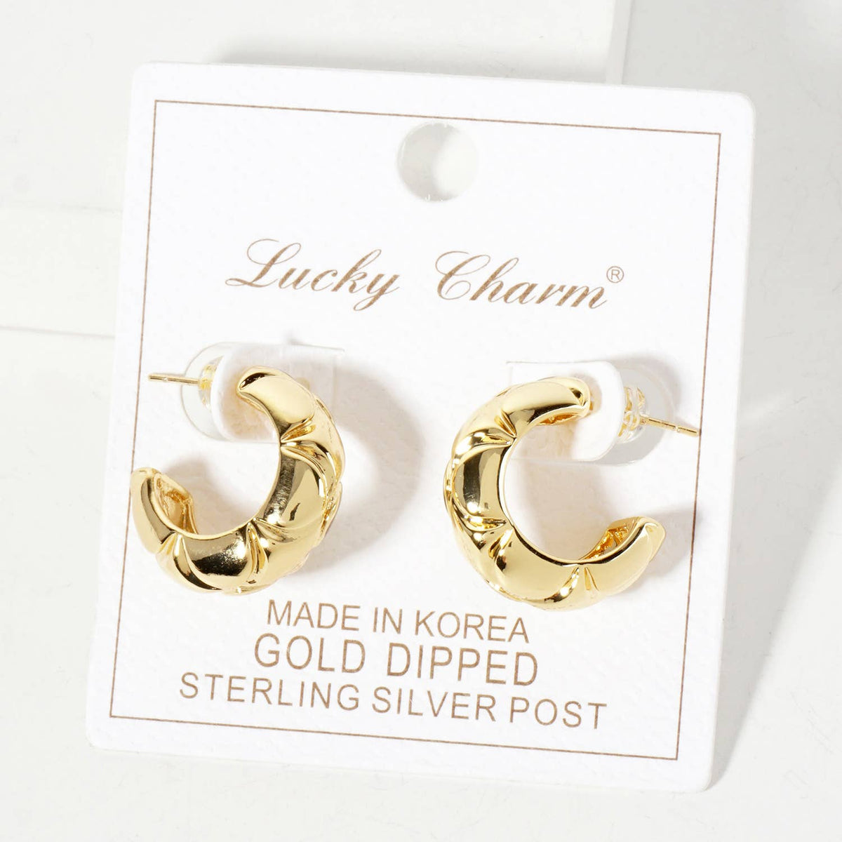 Polished Brass Diamond-Shaped Patterns Hoop Earrings