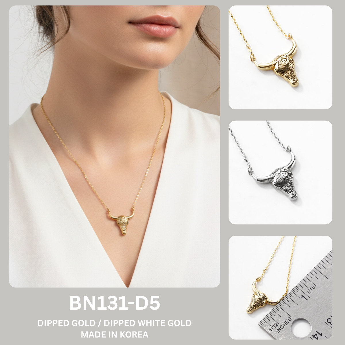 Minimalist Bull Skull Pendant Necklace