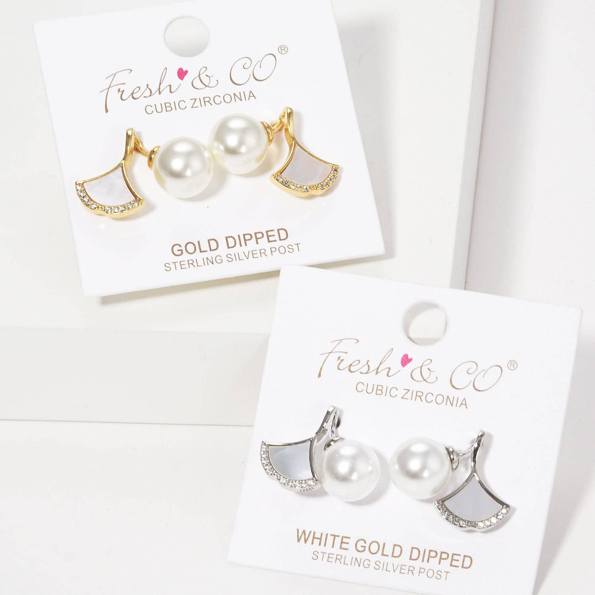 Gold Freshwater Pearl Fan Shaped Stud Earrings