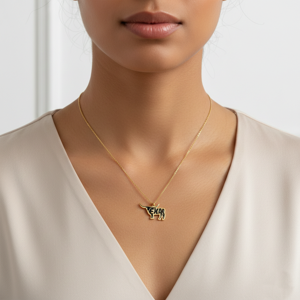 Texas Longhorn Word Art Pendant Necklace