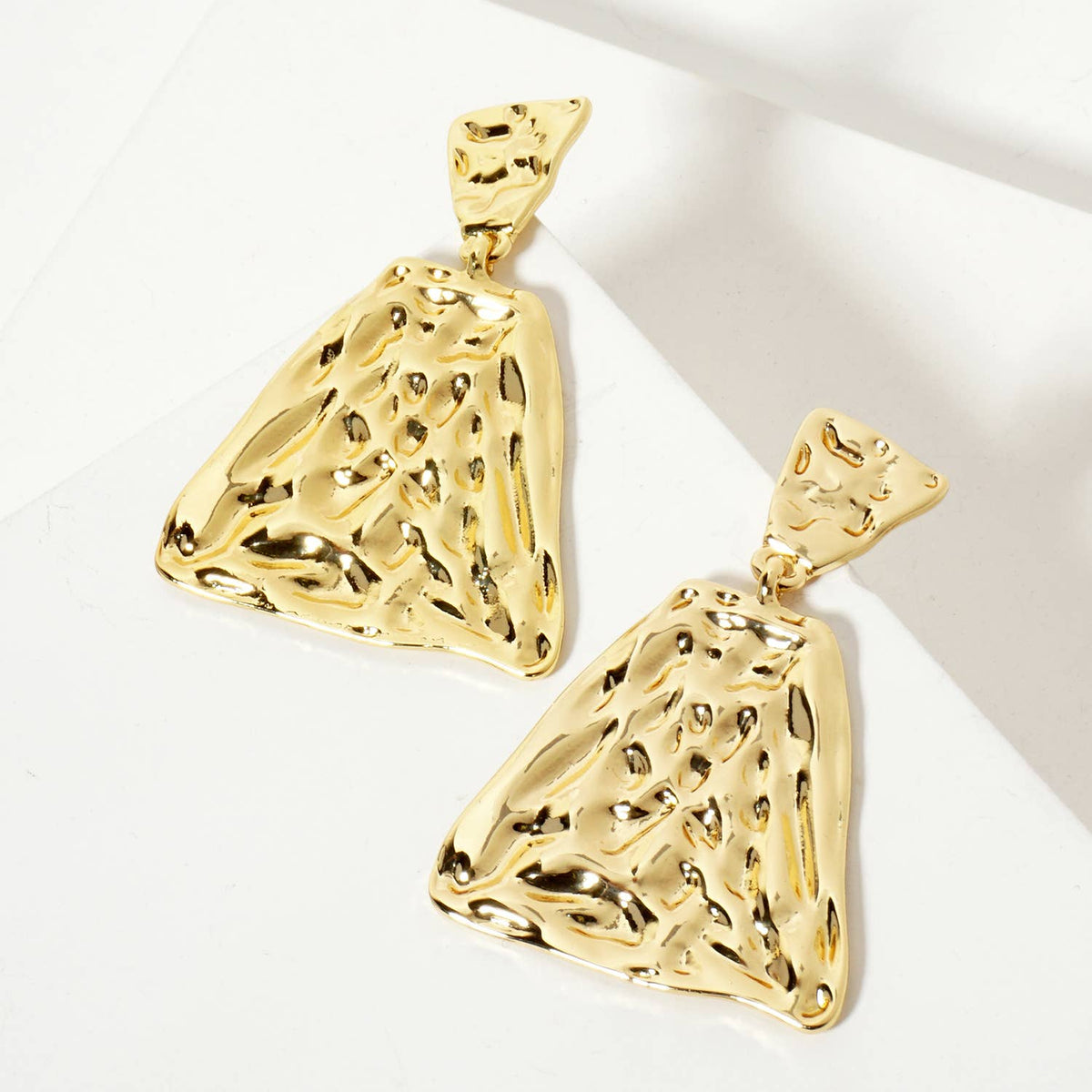 Polished Hammered-Texture Geometric Diamond-Shaped Earrings