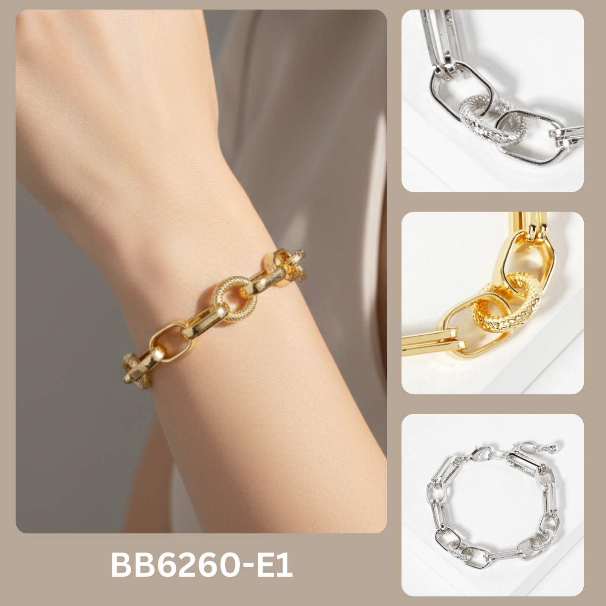 Mixed Texture U-Link Chain Bracelet