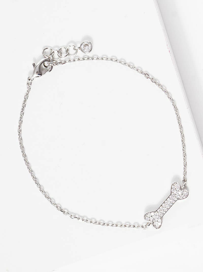 Pave Dog Bone Charm Bracelet