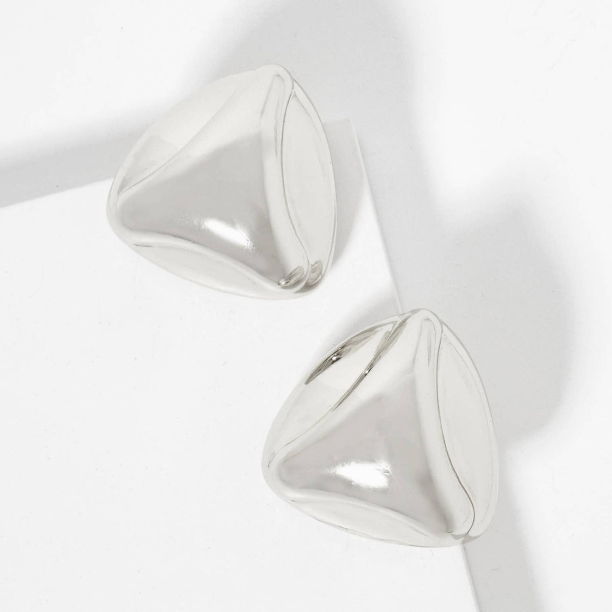 Polished Brass Soft-Curve Lined Puffy Triangle Stud Earrings