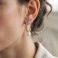 Crystal J-Hook Pearl Drop Earrings – Pavé Curve with Pearl