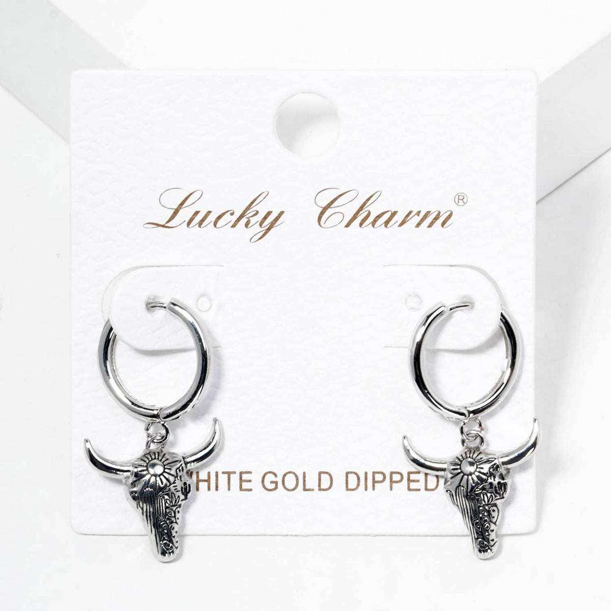 Western Bull Skull Charm Huggie Hoop Earrings