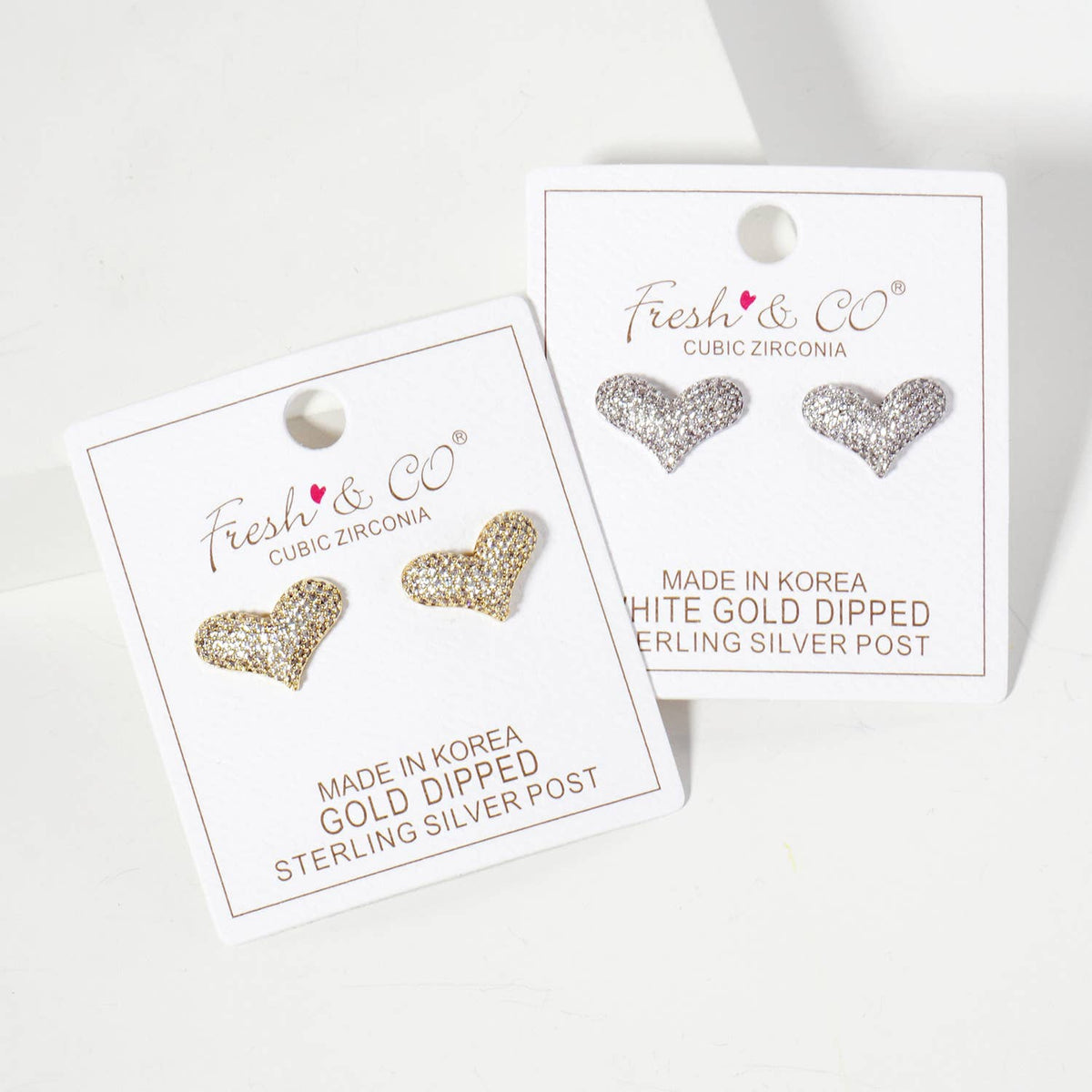 Micro-Pave-Set CZ Puffy Heart Stud Earrings