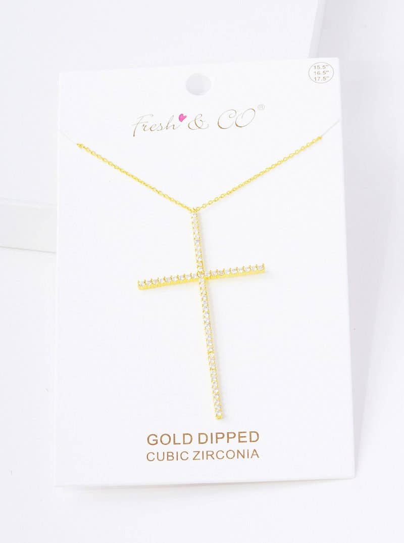 Gold Cubic Cross Pendant Necklace