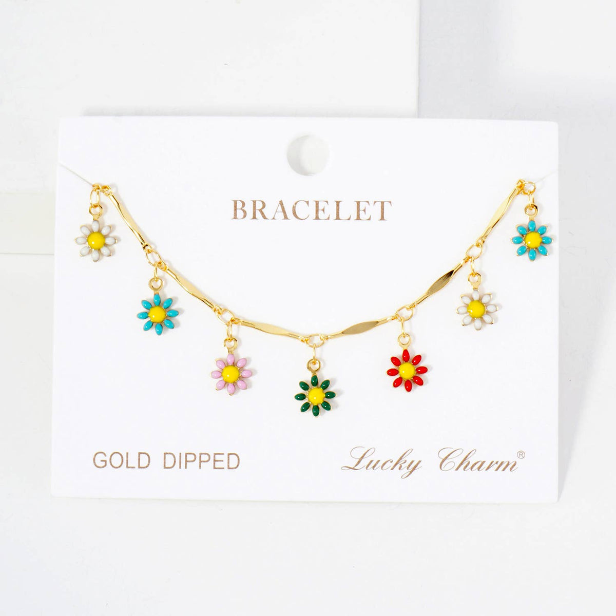 Botanical-Theme Enamel Flower Charms Chain Bracelet