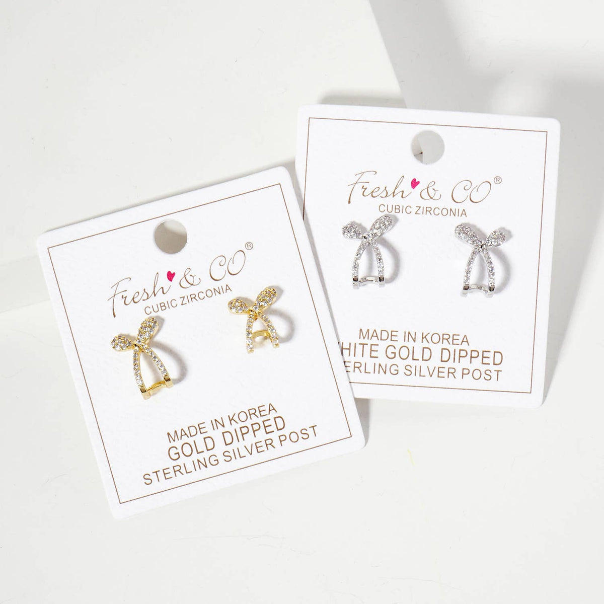 Pave-Set CZ 15mm Bow Open Huggie Hoop Earrings