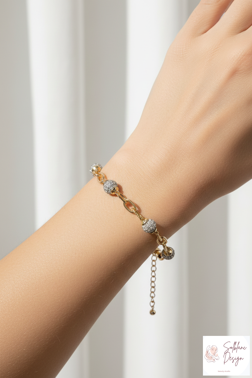 Two-Tone Gold Dipped Link Bracelet with Cubic Zirconia Pavé