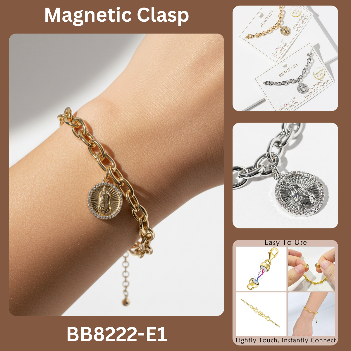 Virgin Mary Cubic Zirconia Chain Bracelet.